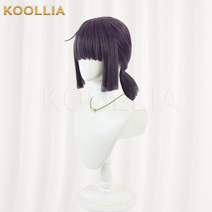 Blue Archive Mob Wig Deep Purple Multi‑Color Blended Realistic Scalp Top Pre‑Tied Low Ponytail Basic Wig
