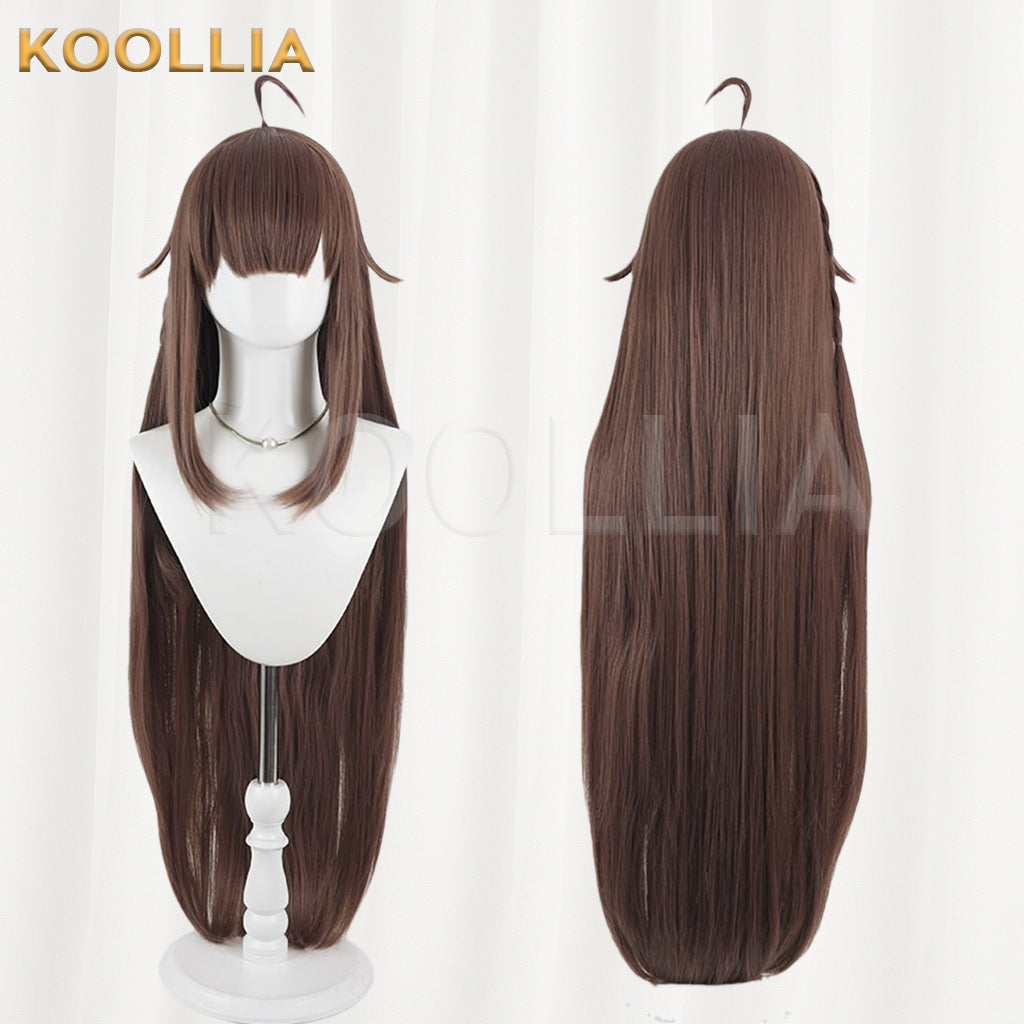 VTuber Natsuiro Matsuri Wig Chestnut Brown Realistic Scalp Top Built‑In Ahoge Extra‑Long Straight Wig Basic Wig