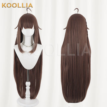 VTuber Natsuiro Matsuri Wig Chestnut Brown Realistic Scalp Top Built‑In Ahoge Extra‑Long Straight Wig Basic Wig