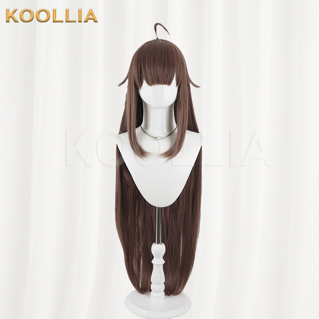 VTuber Natsuiro Matsuri Wig Chestnut Brown Realistic Scalp Top Built‑In Ahoge Extra‑Long Straight Wig Basic Wig