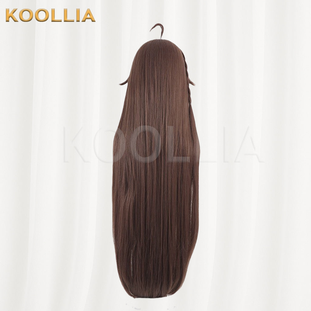 VTuber Natsuiro Matsuri Wig Chestnut Brown Realistic Scalp Top Built‑In Ahoge Extra‑Long Straight Wig Basic Wig