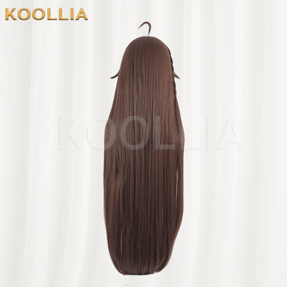 VTuber Natsuiro Matsuri Wig Chestnut Brown Realistic Scalp Top Built‑In Ahoge Extra‑Long Straight Wig Basic Wig