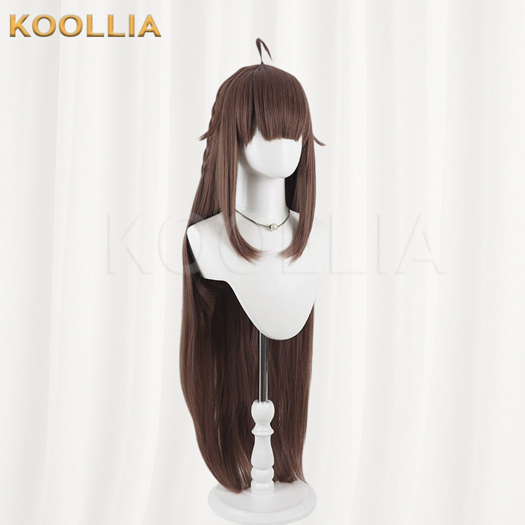 VTuber Natsuiro Matsuri Wig Chestnut Brown Realistic Scalp Top Built‑In Ahoge Extra‑Long Straight Wig Basic Wig