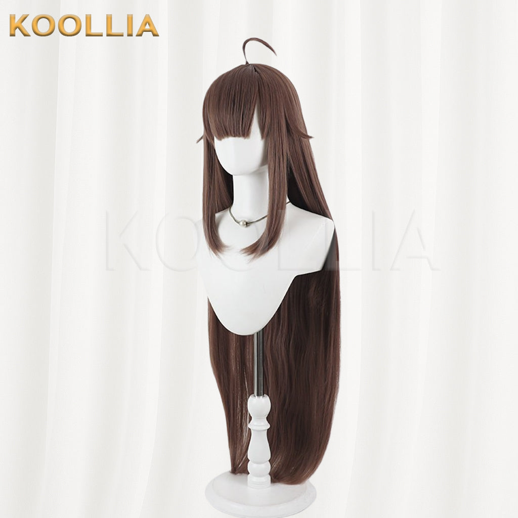 VTuber Natsuiro Matsuri Wig Chestnut Brown Realistic Scalp Top Built‑In Ahoge Extra‑Long Straight Wig Basic Wig