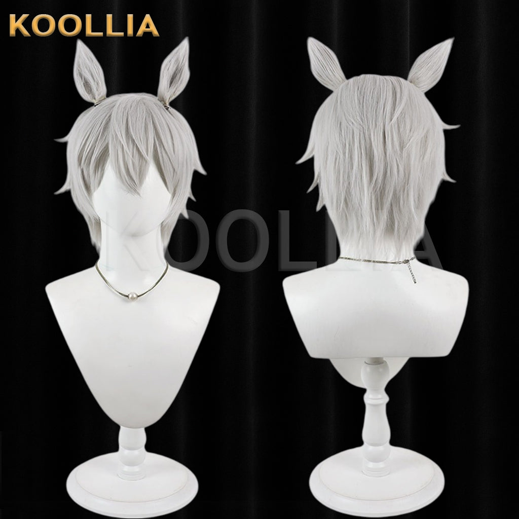 Tougen Anki Nekisaki Hakuri Wig Silver‑Gray Teased Root Short Wig With Detachable Beast Ears Basic Wig