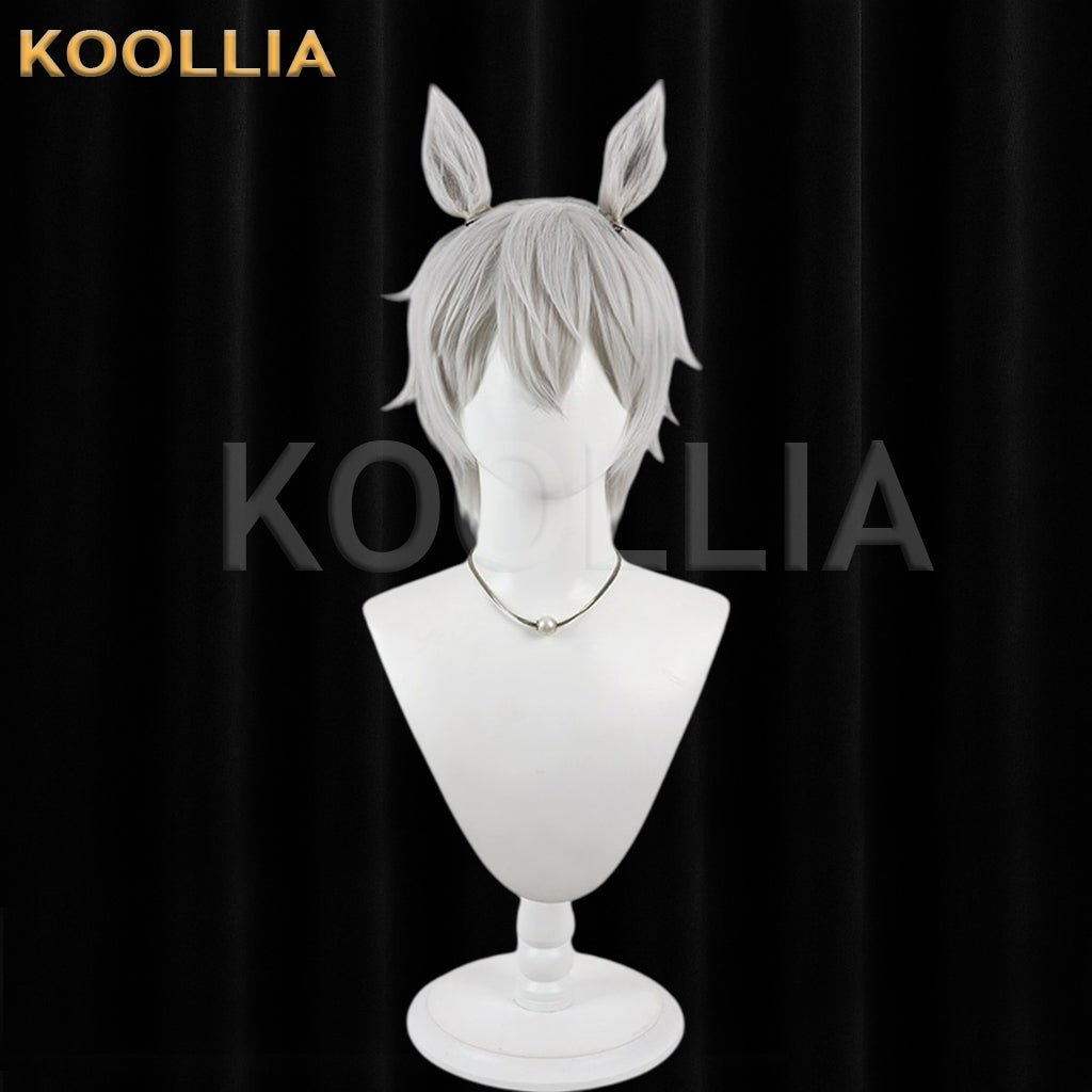 Tougen Anki Nekisaki Hakuri Wig Silver‑Gray Teased Root Short Wig With Detachable Beast Ears Basic Wig