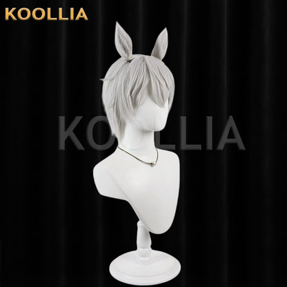 Tougen Anki Nekisaki Hakuri Wig Silver‑Gray Teased Root Short Wig With Detachable Beast Ears Basic Wig