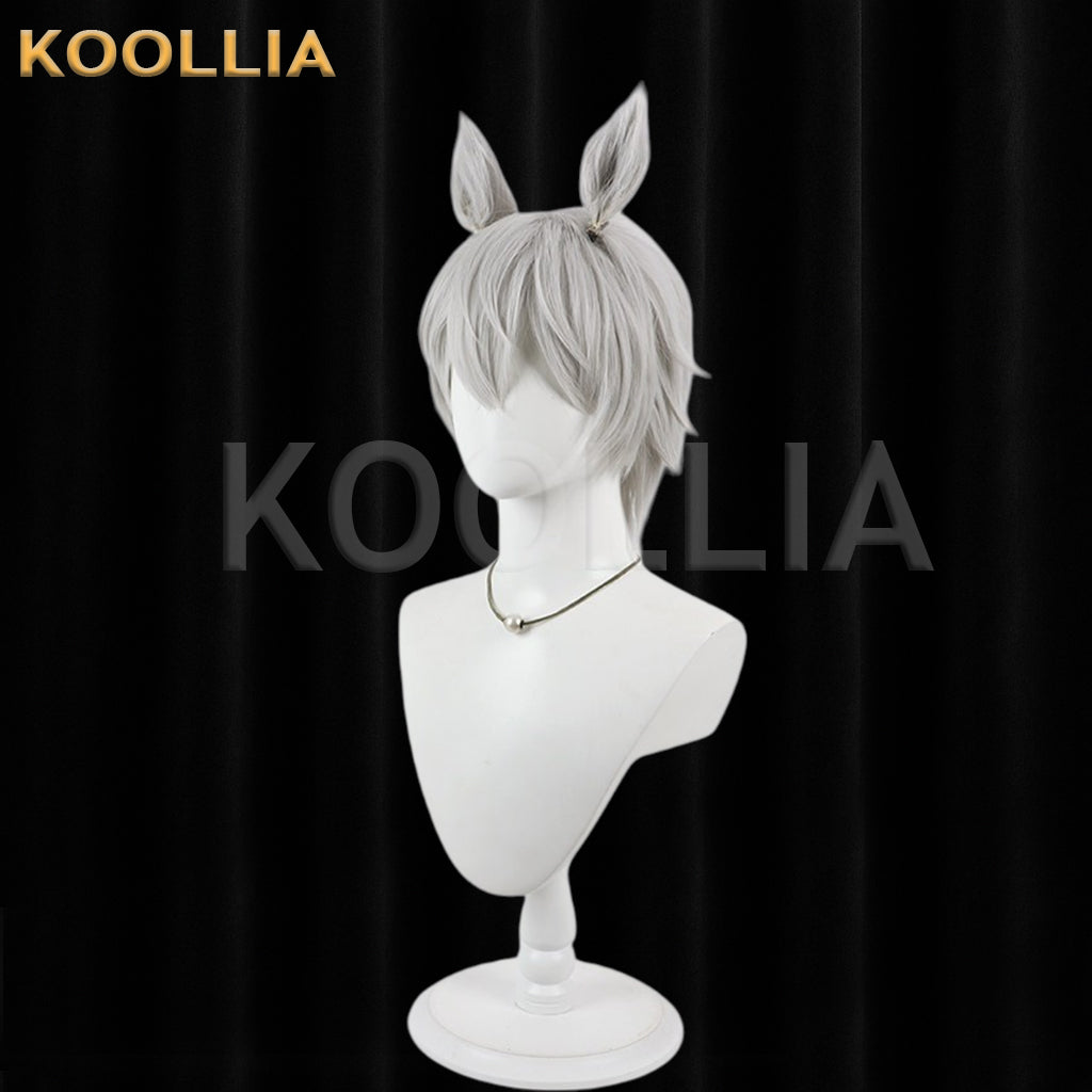 Tougen Anki Nekisaki Hakuri Wig Silver‑Gray Teased Root Short Wig With Detachable Beast Ears Basic Wig