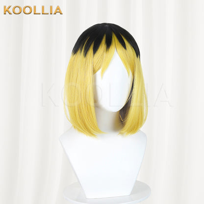 Vtuber Niko Neko Wig Black Golden‑Yellow Two‑Tone Bob Short Hair Realistic Scalp Top Basic Wig