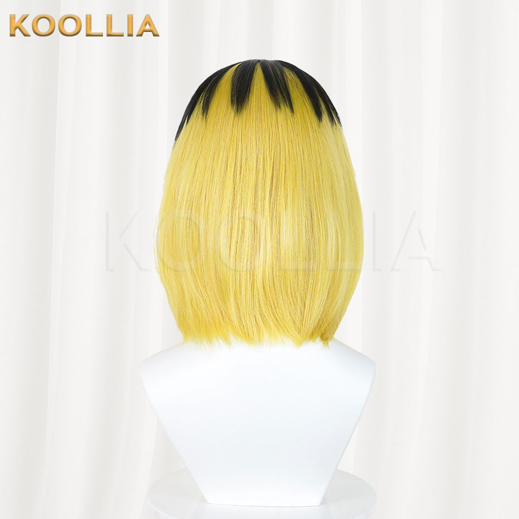 Vtuber Niko Neko Wig Black Golden‑Yellow Two‑Tone Bob Short Hair Realistic Scalp Top Basic Wig