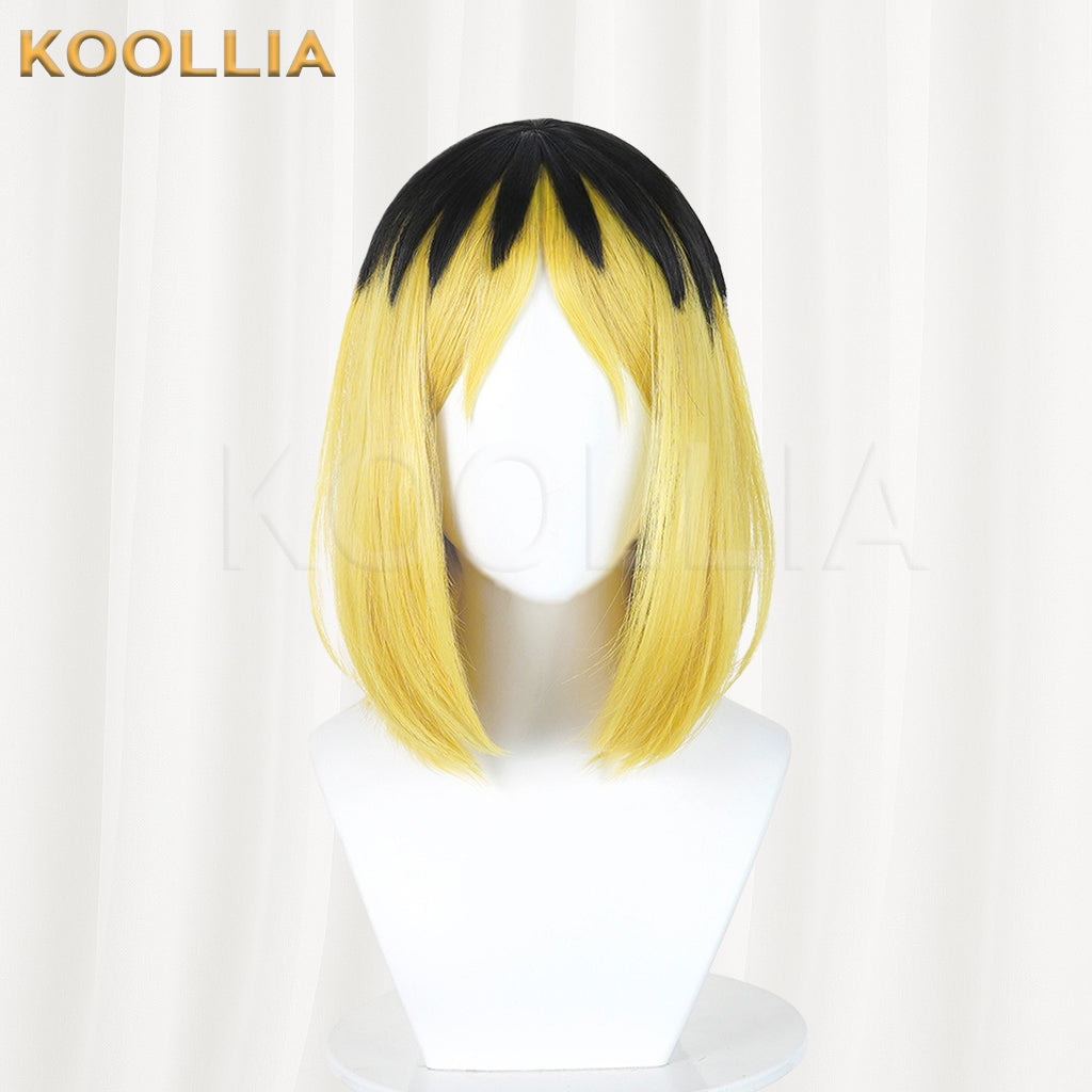 Vtuber Niko Neko Wig Black Golden‑Yellow Two‑Tone Bob Short Hair Realistic Scalp Top Basic Wig