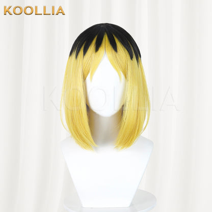 Vtuber Niko Neko Wig Black Golden‑Yellow Two‑Tone Bob Short Hair Realistic Scalp Top Basic Wig