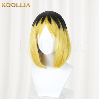 Vtuber Niko Neko Wig Black Golden‑Yellow Two‑Tone Bob Short Hair Realistic Scalp Top Basic Wig