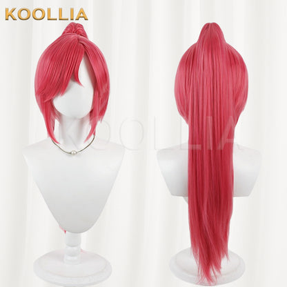 Aikatsu Otoshiro Seira Wig Bright Rose‑Red Realistic Scalp Top Detachable Jaw‑Clip High Ponytail Basic Wig