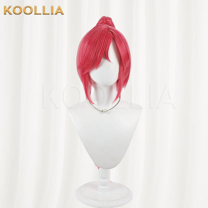 Aikatsu Otoshiro Seira Wig Bright Rose‑Red Realistic Scalp Top Detachable Jaw‑Clip High Ponytail Basic Wig