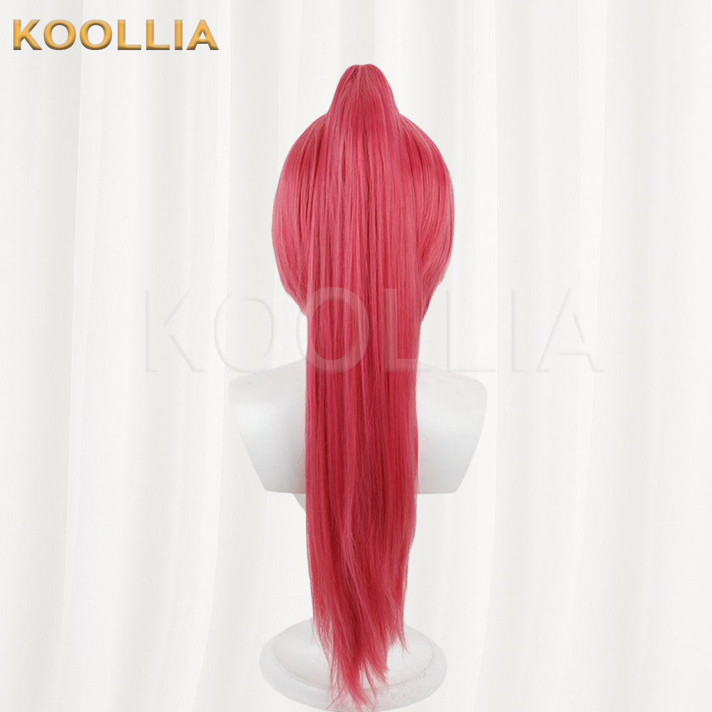 Aikatsu Otoshiro Seira Wig Bright Rose‑Red Realistic Scalp Top Detachable Jaw‑Clip High Ponytail Basic Wig