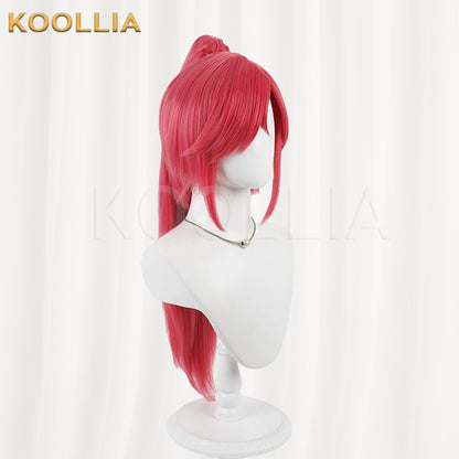 Aikatsu Otoshiro Seira Wig Bright Rose‑Red Realistic Scalp Top Detachable Jaw‑Clip High Ponytail Basic Wig