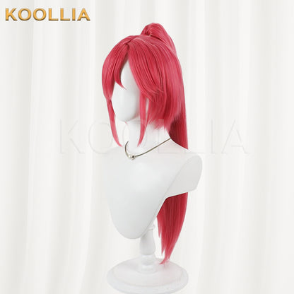 Aikatsu Otoshiro Seira Wig Bright Rose‑Red Realistic Scalp Top Detachable Jaw‑Clip High Ponytail Basic Wig