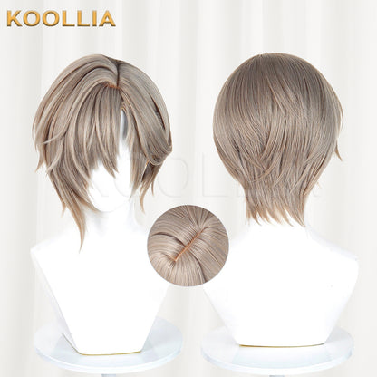 Arknights Phantom Dionysus Alter Wig Light Taupe‑Brown Realistic Scalp Top Layered Short Wig Basic Wig