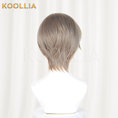 Arknights Phantom Dionysus Alter Wig Light Taupe‑Brown Realistic Scalp Top Layered Short Wig Basic Wig