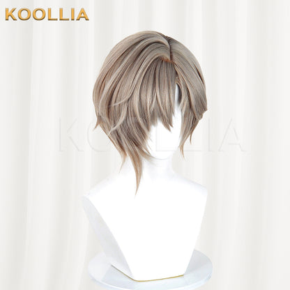 Arknights Phantom Dionysus Alter Wig Light Taupe‑Brown Realistic Scalp Top Layered Short Wig Basic Wig