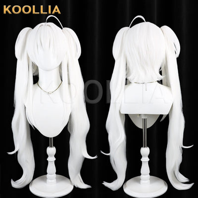 Virtual VTuber Poi Wig Pure Bright‑White Realistic Scalp Top Short Base With Detachable Big Wavy Twin‑Tails Basic Wig