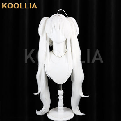 Virtual VTuber Poi Wig Pure Bright‑White Realistic Scalp Top Short Base With Detachable Big Wavy Twin‑Tails Basic Wig