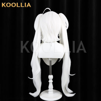 Virtual VTuber Poi Wig Pure Bright‑White Realistic Scalp Top Short Base With Detachable Big Wavy Twin‑Tails Basic Wig