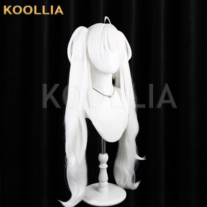 Virtual VTuber Poi Wig Pure Bright‑White Realistic Scalp Top Short Base With Detachable Big Wavy Twin‑Tails Basic Wig