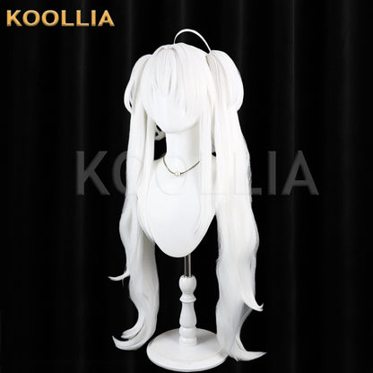 Virtual VTuber Poi Wig Pure Bright‑White Realistic Scalp Top Short Base With Detachable Big Wavy Twin‑Tails Basic Wig