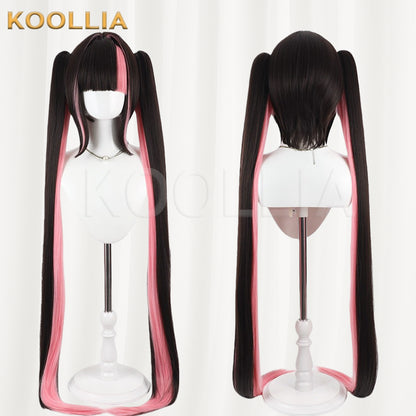 Azur Lane Prince of Morin Wig Black‑Pink Contrast Realistic Scalp Top Detachable Jaw‑Clip Extra‑Long Twin Tails Basic Wig