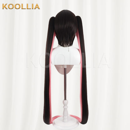 Azur Lane Prince of Morin Wig Black‑Pink Contrast Realistic Scalp Top Detachable Jaw‑Clip Extra‑Long Twin Tails Basic Wig