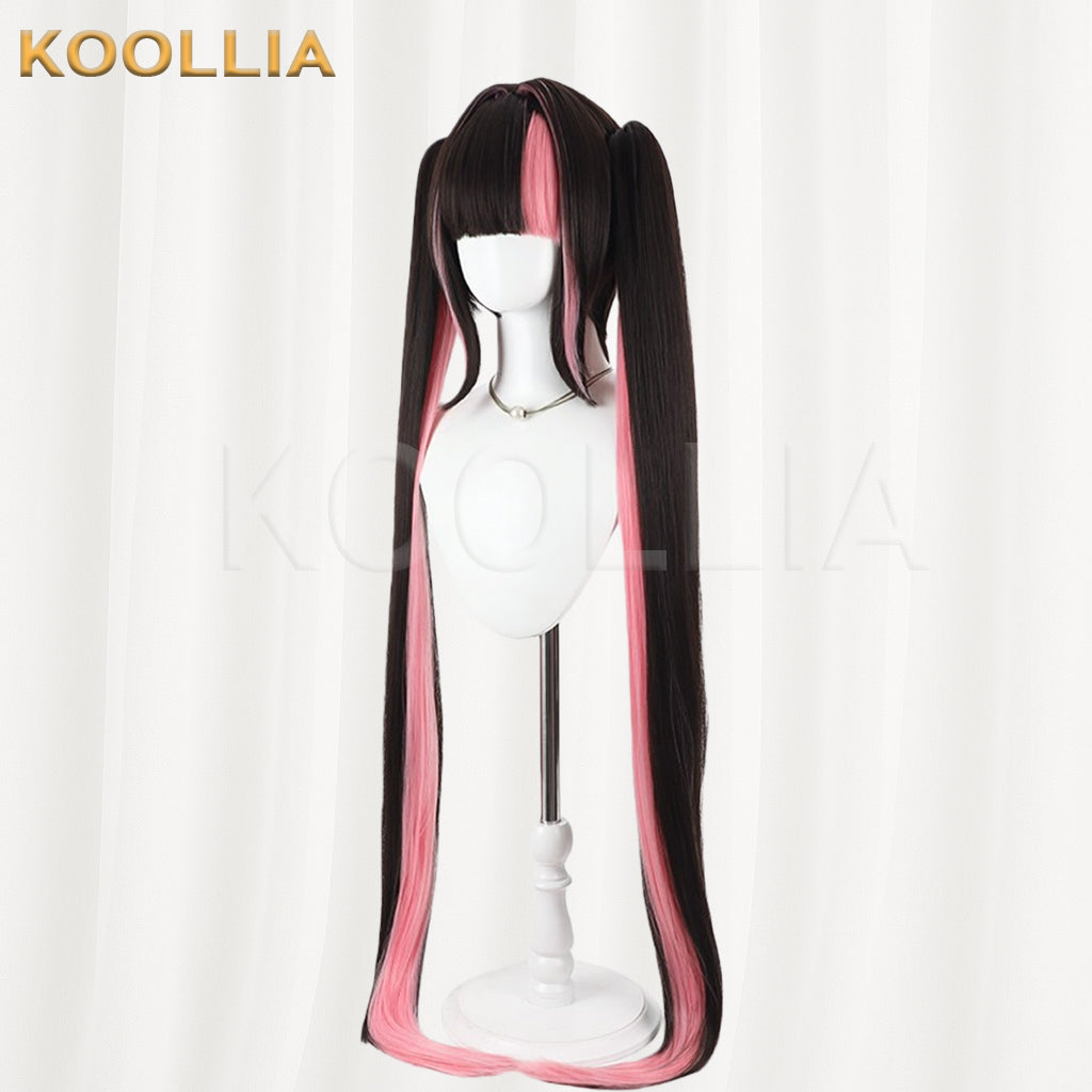 Azur Lane Prince of Morin Wig Black‑Pink Contrast Realistic Scalp Top Detachable Jaw‑Clip Extra‑Long Twin Tails Basic Wig