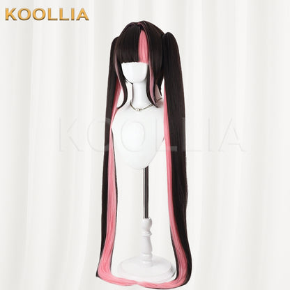 Azur Lane Prince of Morin Wig Black‑Pink Contrast Realistic Scalp Top Detachable Jaw‑Clip Extra‑Long Twin Tails Basic Wig