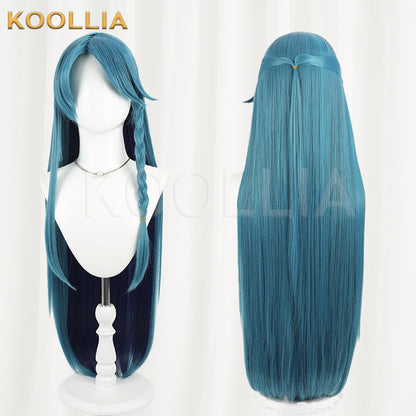 Li Panda Qing Liang Wig Teal‑Cyan Outer Deep‑Navy‑Blue Inner Realistic Scalp Top Extra‑Long Straight With Pre‑Braided Side Braid Basic Wig