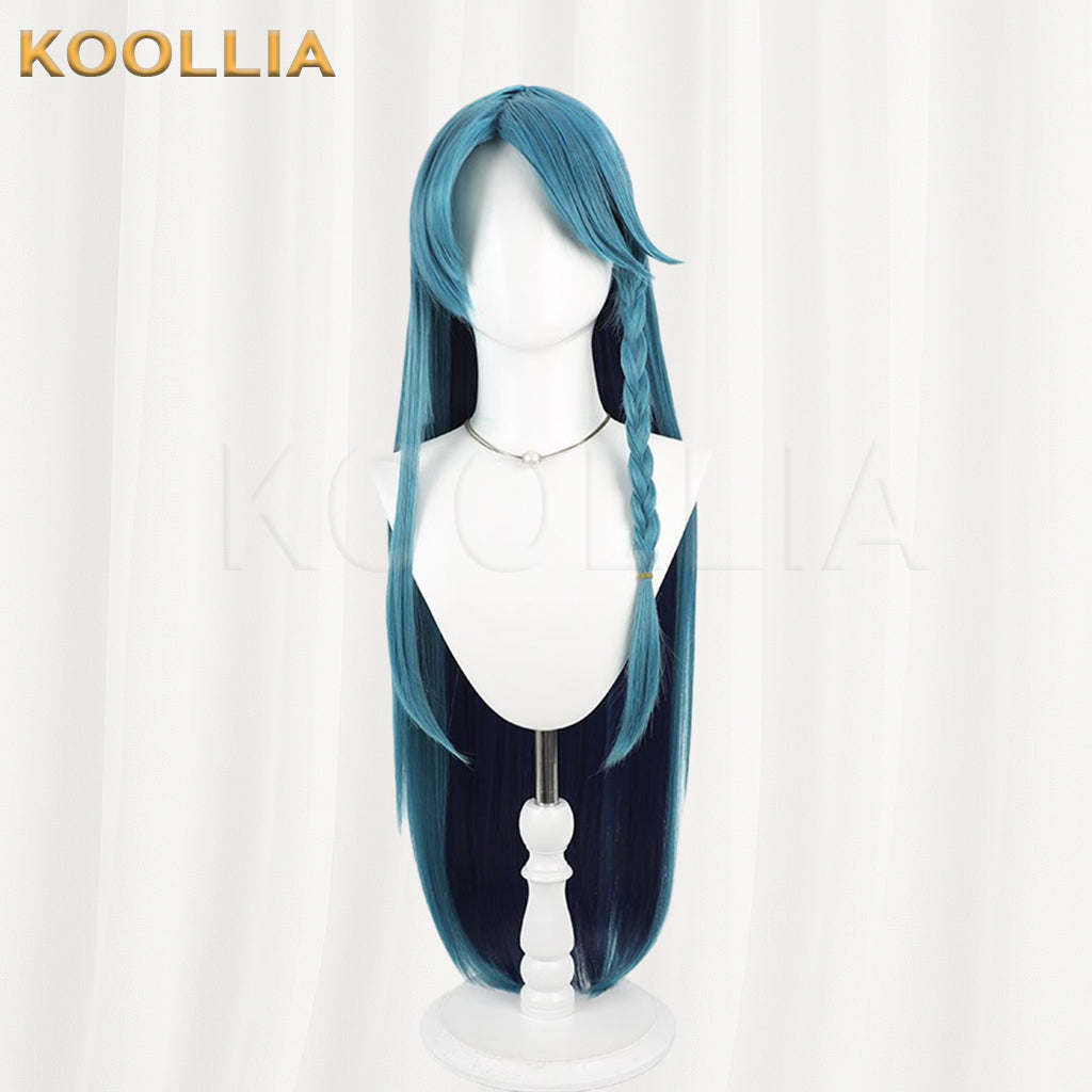 Li Panda Qing Liang Wig Teal‑Cyan Outer Deep‑Navy‑Blue Inner Realistic Scalp Top Extra‑Long Straight With Pre‑Braided Side Braid Basic Wig