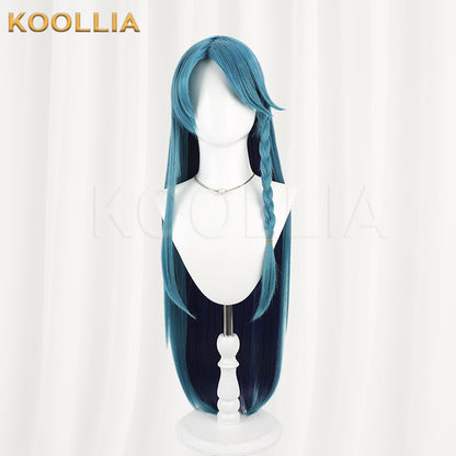 Li Panda Qing Liang Wig Teal‑Cyan Outer Deep‑Navy‑Blue Inner Realistic Scalp Top Extra‑Long Straight With Pre‑Braided Side Braid Basic Wig