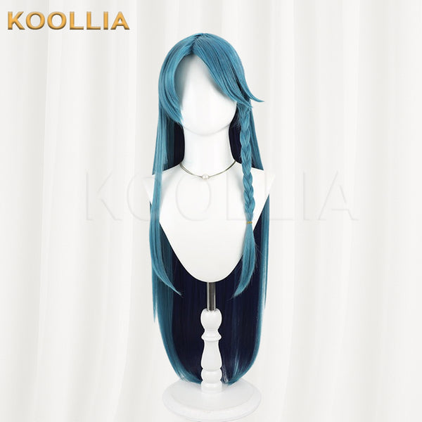 Li Panda Qing Liang Wig Teal‑Cyan Outer Deep‑Navy‑Blue Inner Realistic Scalp Top Extra‑Long Straight With Pre‑Braided Side Braid Basic Wig