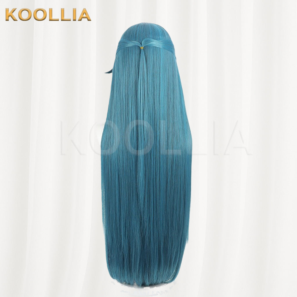 Li Panda Qing Liang Wig Teal‑Cyan Outer Deep‑Navy‑Blue Inner Realistic Scalp Top Extra‑Long Straight With Pre‑Braided Side Braid Basic Wig