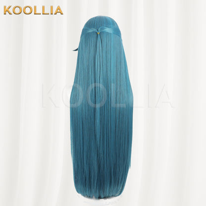 Li Panda Qing Liang Wig Teal‑Cyan Outer Deep‑Navy‑Blue Inner Realistic Scalp Top Extra‑Long Straight With Pre‑Braided Side Braid Basic Wig
