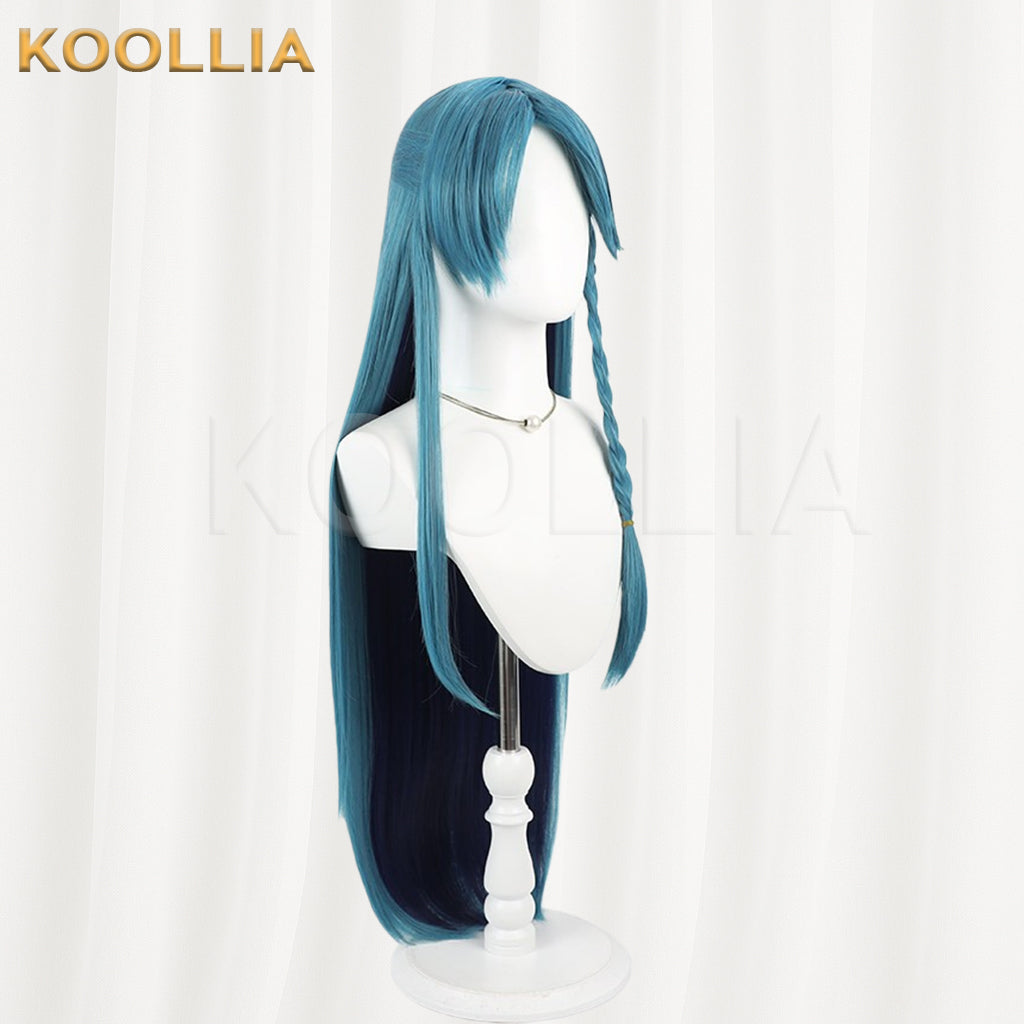 Li Panda Qing Liang Wig Teal‑Cyan Outer Deep‑Navy‑Blue Inner Realistic Scalp Top Extra‑Long Straight With Pre‑Braided Side Braid Basic Wig
