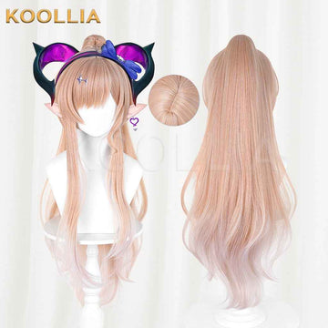 Arknights Endfield Reno Wig Light Peach‑Gold Gradient Realistic Scalp Top Detachable Corn‑textured Tiger‑clip High Ponytail Basic Wig
