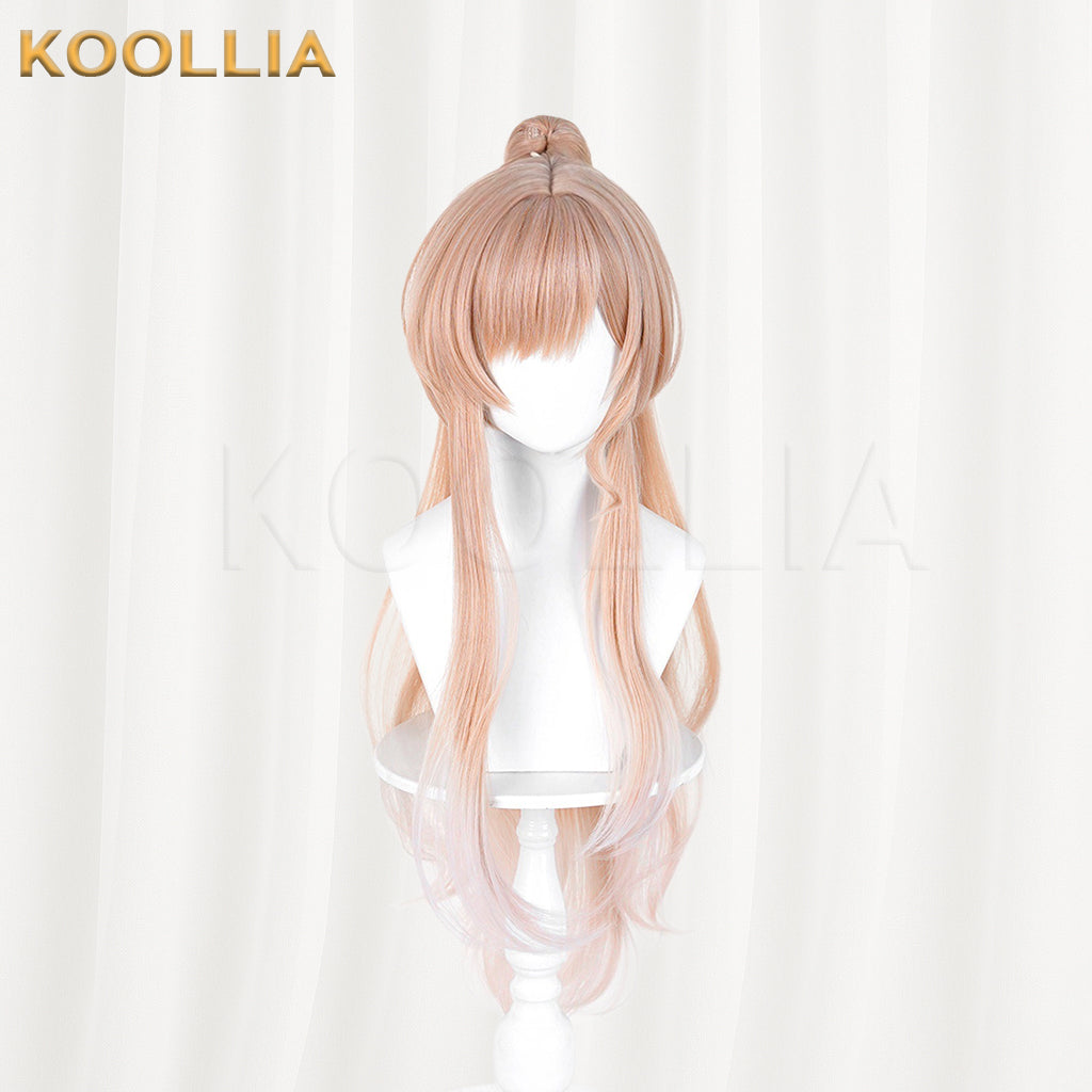 Arknights Endfield Reno Wig Light Peach‑Gold Gradient Realistic Scalp Top Detachable Corn‑textured Tiger‑clip High Ponytail Basic Wig