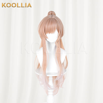 Arknights Endfield Reno Wig Light Peach‑Gold Gradient Realistic Scalp Top Detachable Corn‑textured Tiger‑clip High Ponytail Basic Wig