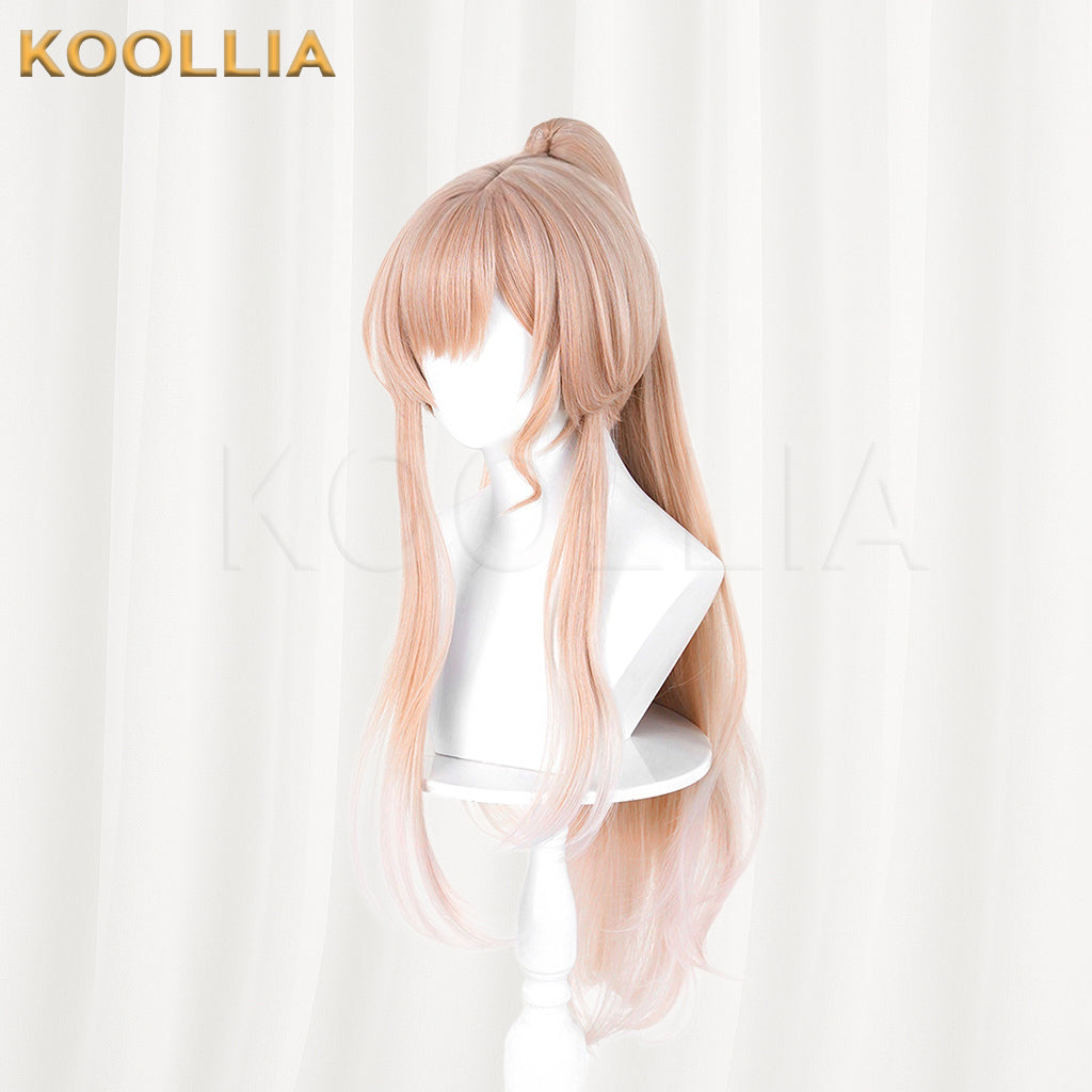 Arknights Endfield Reno Wig Light Peach‑Gold Gradient Realistic Scalp Top Detachable Corn‑textured Tiger‑clip High Ponytail Basic Wig