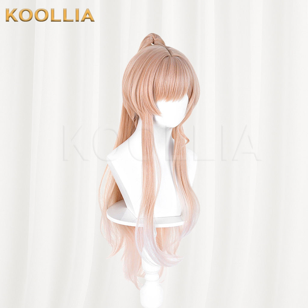 Arknights Endfield Reno Wig Light Peach‑Gold Gradient Realistic Scalp Top Detachable Corn‑textured Tiger‑clip High Ponytail Basic Wig