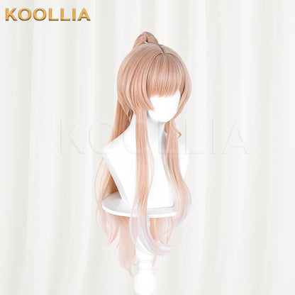 Arknights Endfield Reno Wig Light Peach‑Gold Gradient Realistic Scalp Top Detachable Corn‑textured Tiger‑clip High Ponytail Basic Wig