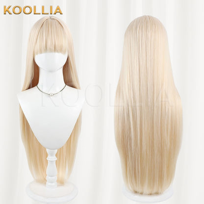 Aquarium Can’t Dance Retoro Wig Light Cream‑Blonde Realistic Scalp Top Multi‑tonal Mixed Silk Extra‑long Loose Straight Wig Basic Wig