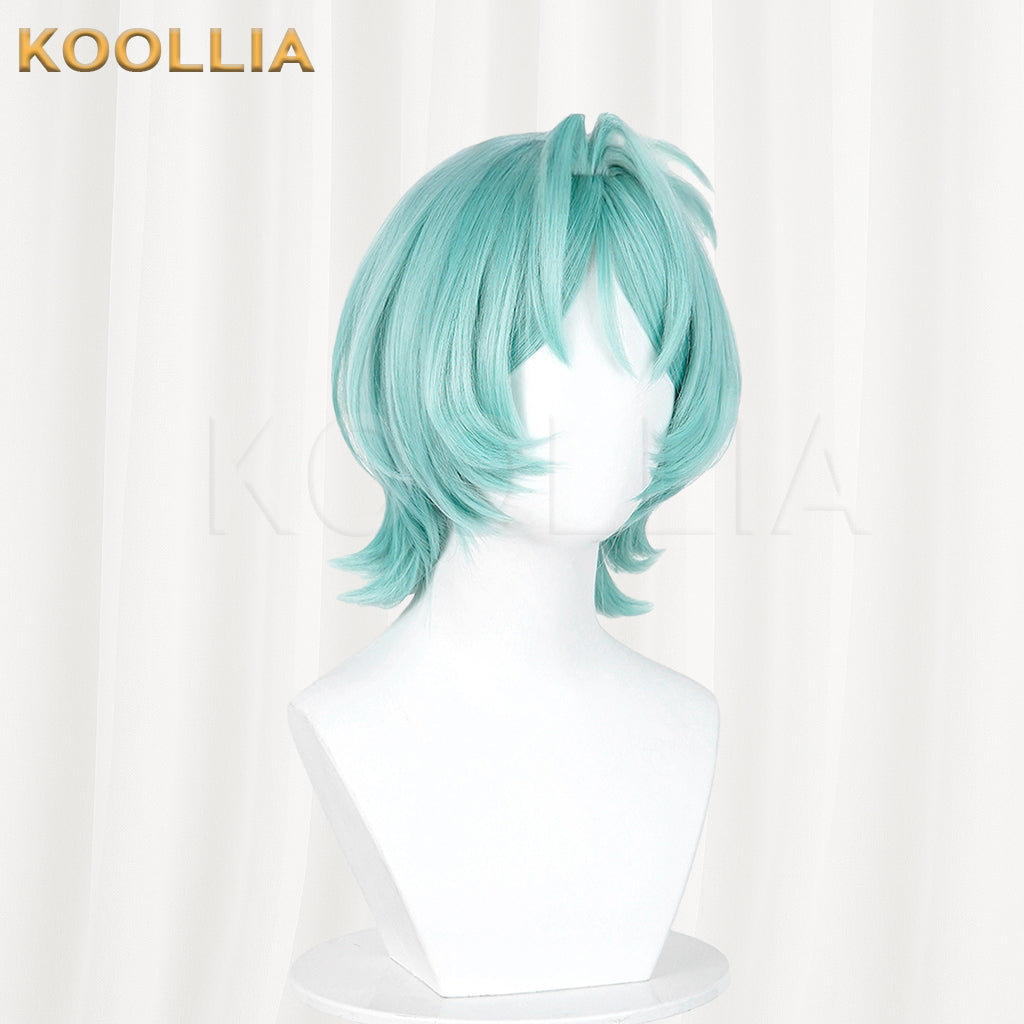 Zenless Zone Zero Roxie Wig Mint Cyan‑Blue Realistic Scalp Top Short Wig With Detachable Alligator‑Clip Ahoge Ponytail Basic Wig