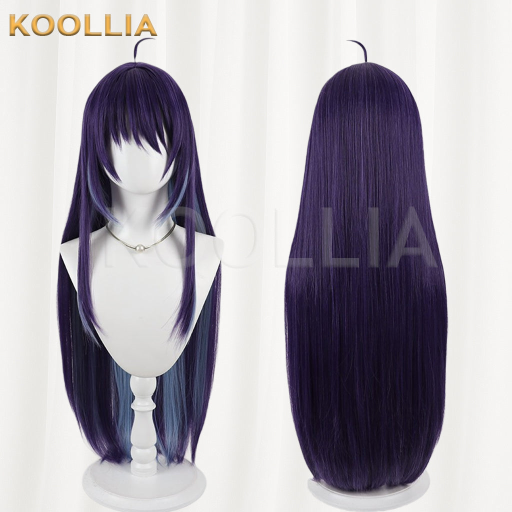 Super Space‑Time Kaguya Sakayori Aya Wig Deep Purple Ice‑Blue Two‑Tone Realistic Scalp Top Extra‑Long Straight Wig Basic Wig